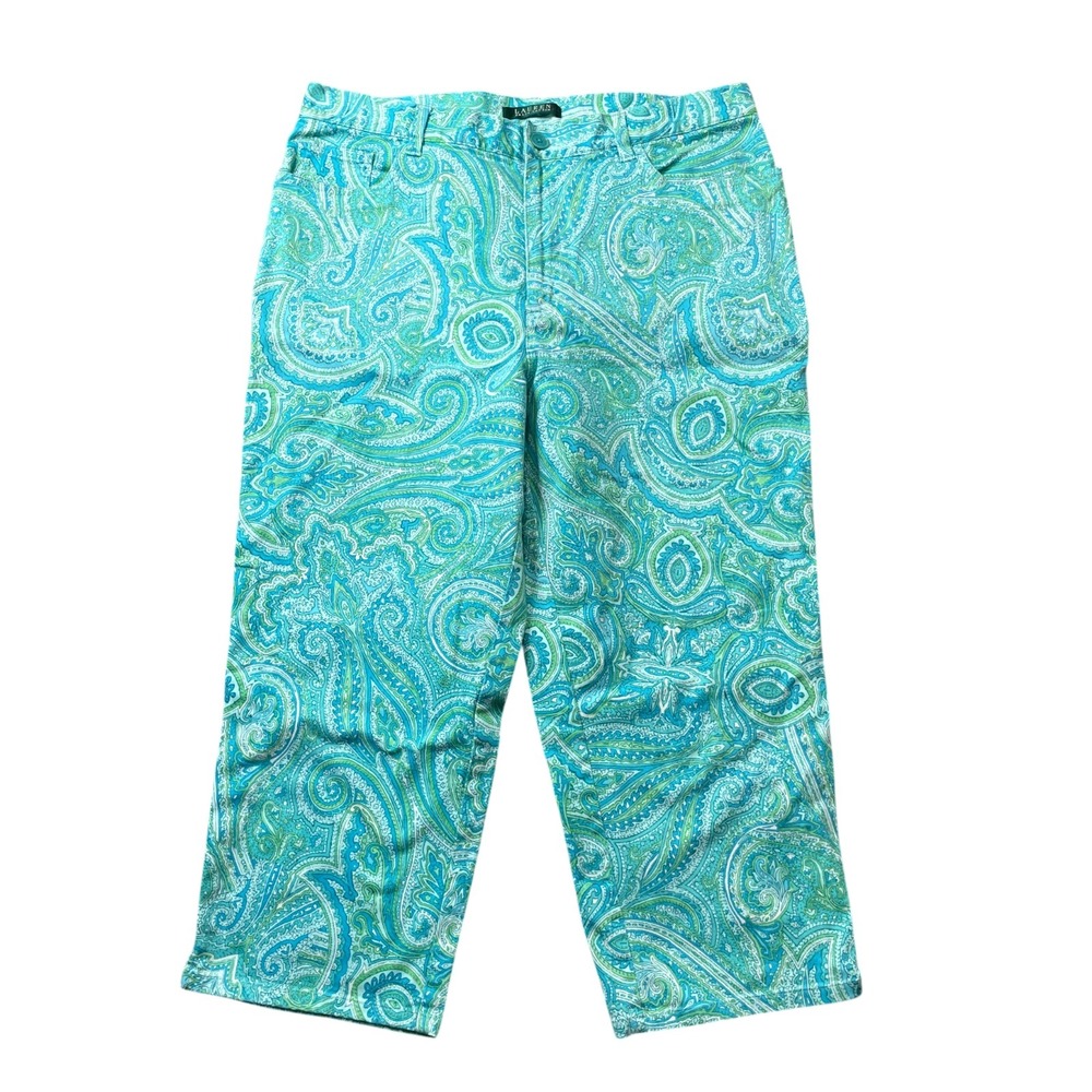 Lauren Ralph Lauren 14 Paisley Capri Pants Zipper Closure Cotton Blend